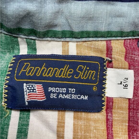 Vintage Panhandle Slim Red and Green Casual Button Down Shirt Size Large - Picture 3 of 10